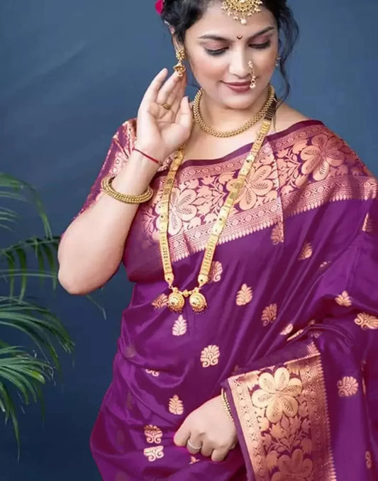 Magenta Silk Woven Banarasi Saree