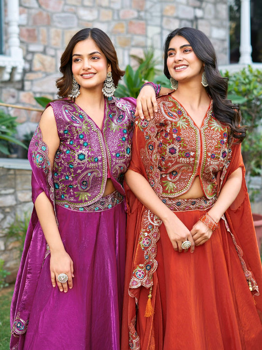 Pure Fendy Silk Heavy Embroidery Sequence Lehenga Choli with Shrug Style Dupatta