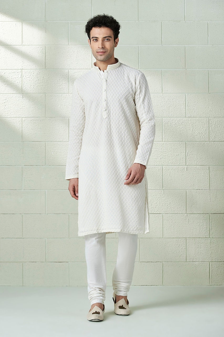 Handmade Mens embroidery Kurta Pyjama Set for wedding wear groom kurta pajama