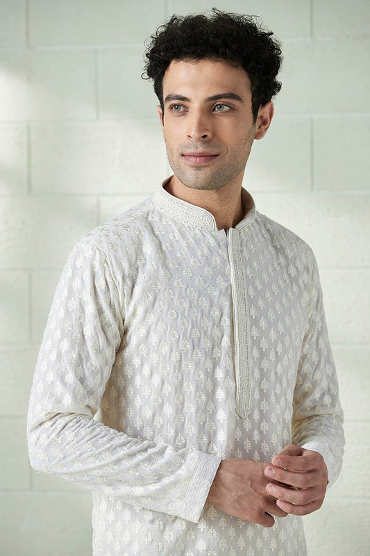 Handmade Mens Georgette embroidery kurta churidar set for indian wedding wear.
