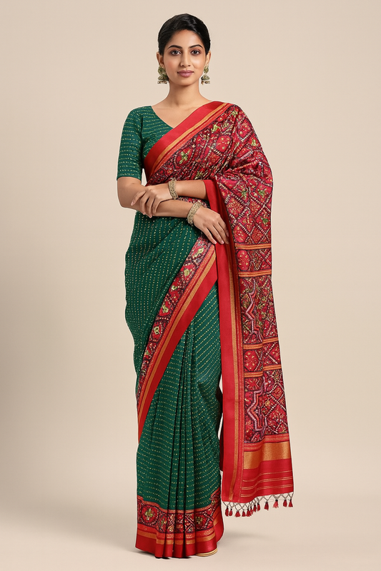Sawan Special Bandhani Designer Printed Patola Silk Saree