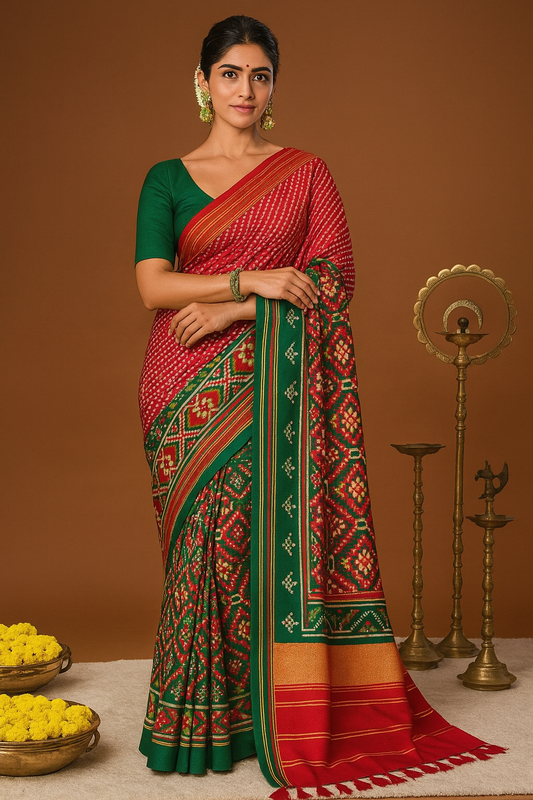 Sawan Special Bandhani Designer Printed Patola Silk Saree