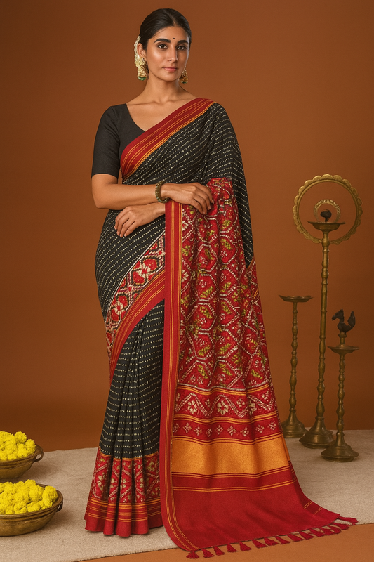Sawan Special Bandhani Designer Printed Patola Silk Saree