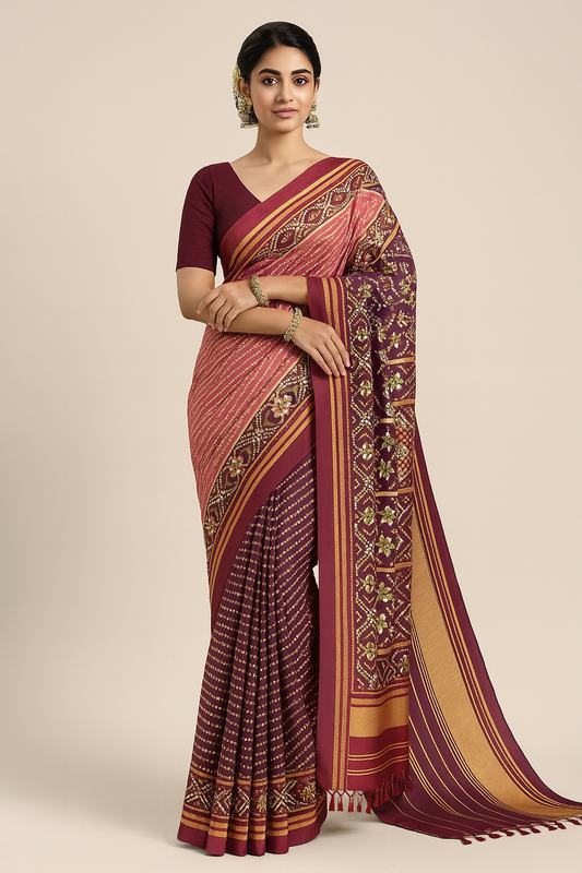 Sawan Special Bandhani Designer Printed Patola Silk Saree