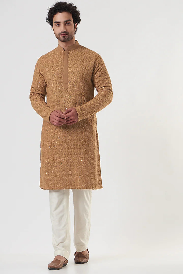 Rose Brown Chikankari Kurta Pyjama Set: Indian Wedding Outfit