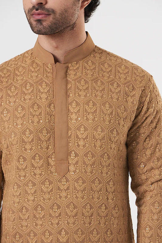 Rose Brown Chikankari Kurta Pyjama Set: Indian Wedding Outfit