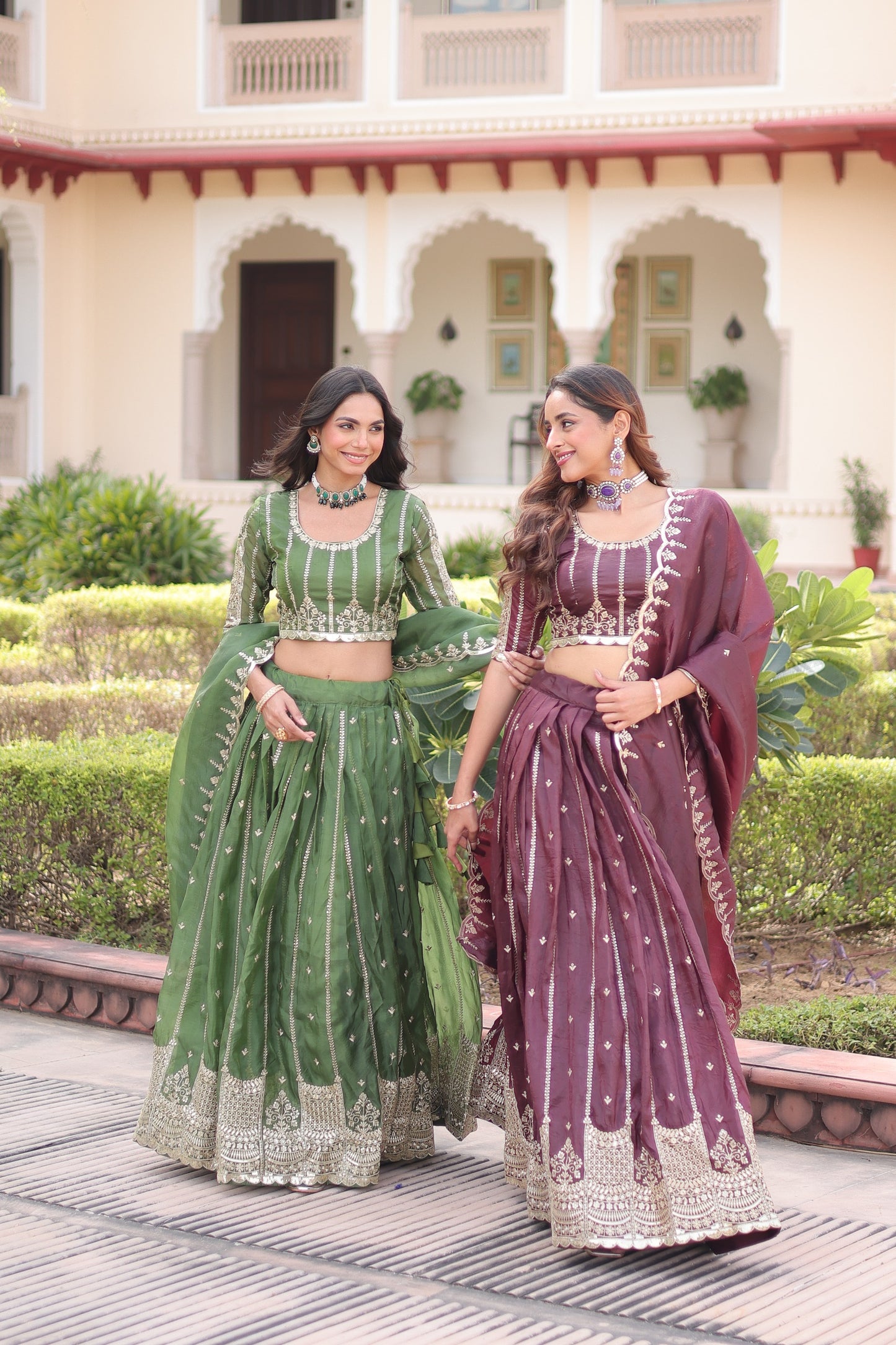 Women’s Gold Crush Sequins & Zari Embroidered Lehenga Choli Set with Dupatta