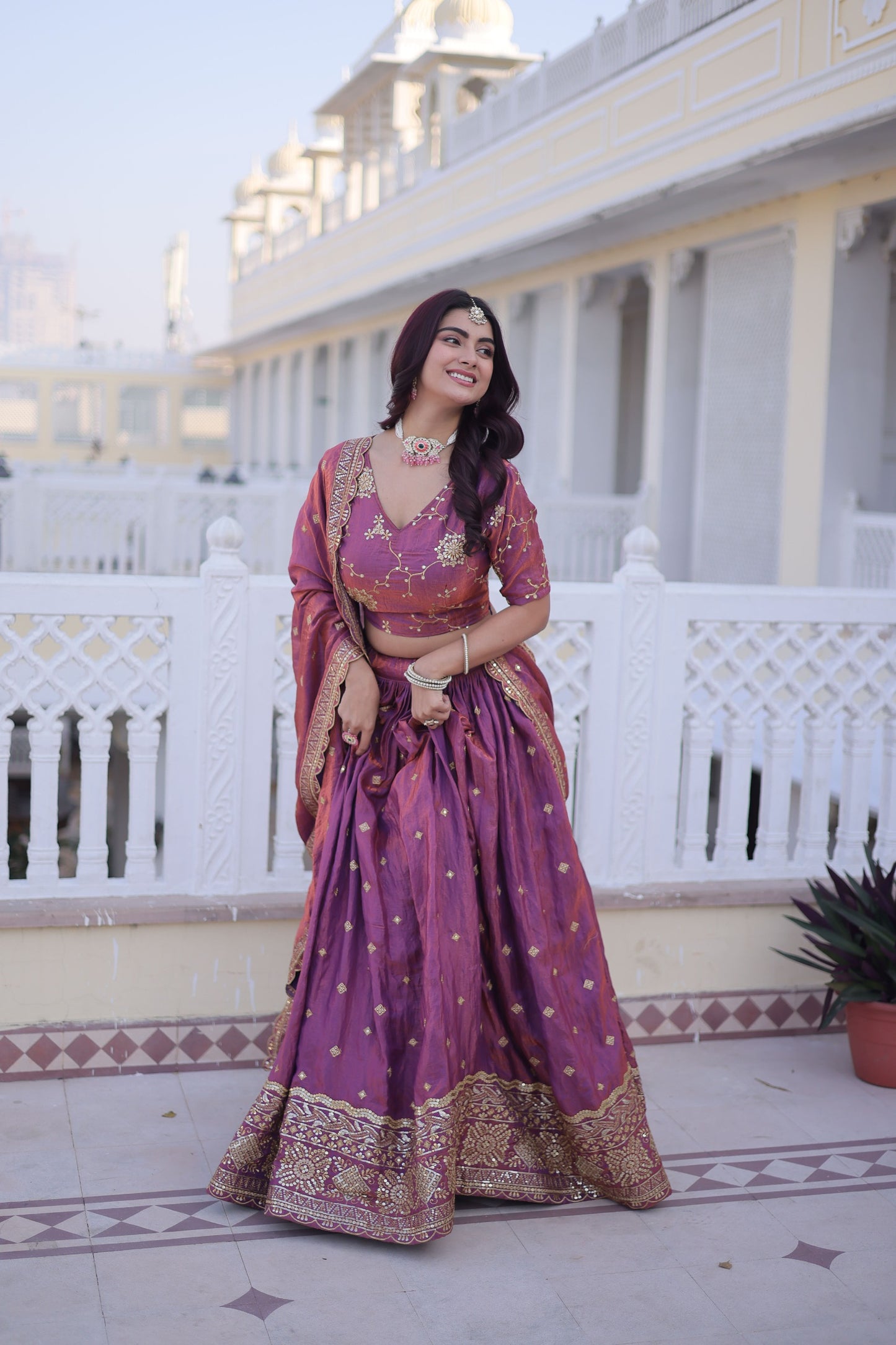 Women’s YSL Silk Sequins & Zari Embroidered Lehenga Choli Dupatta Set