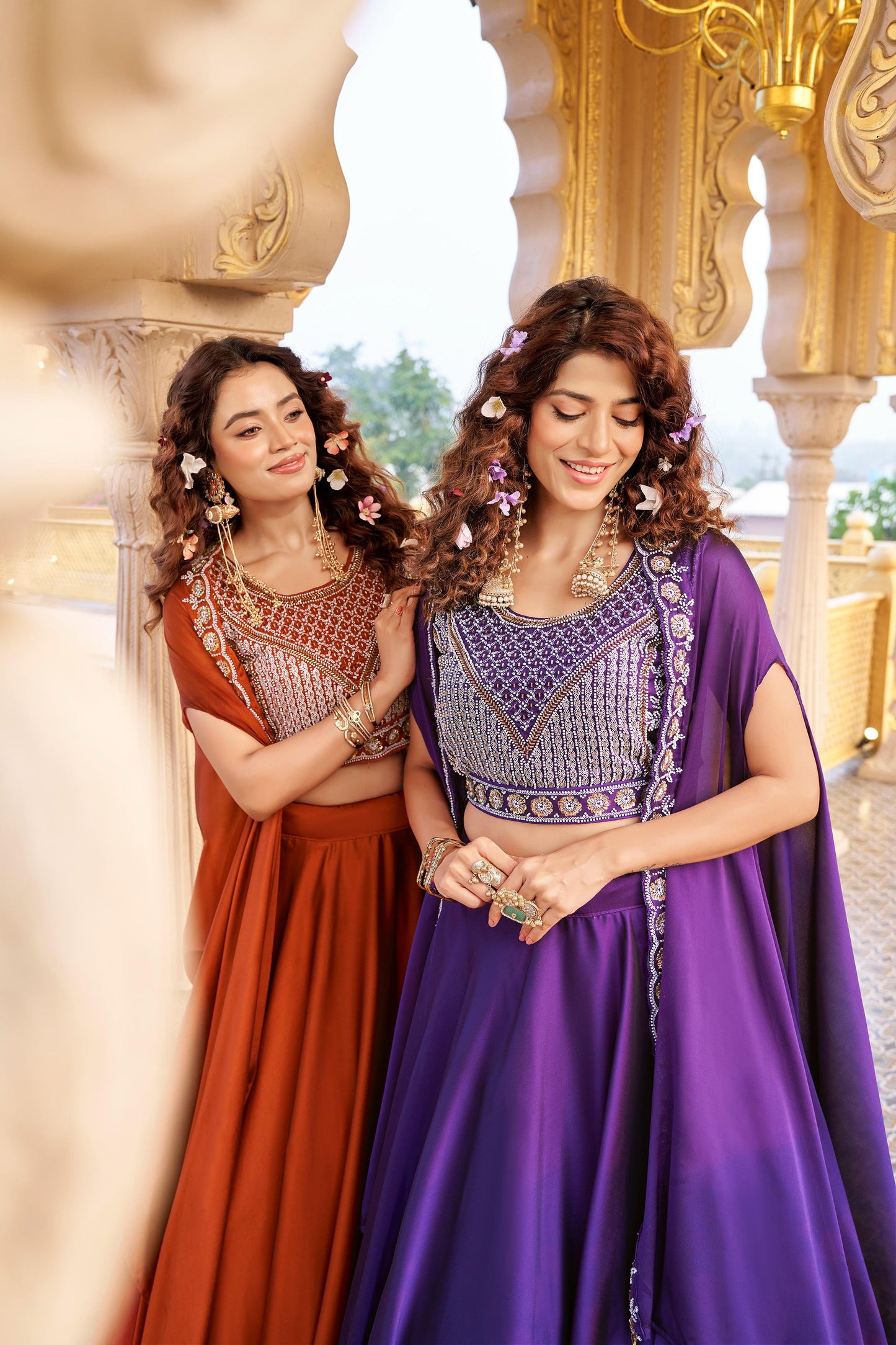 Women’s Pure Rangoli Silk Heavy Embroidery Moti Beads & Sequins Lehenga Choli Set with Shrug Style Dupatta