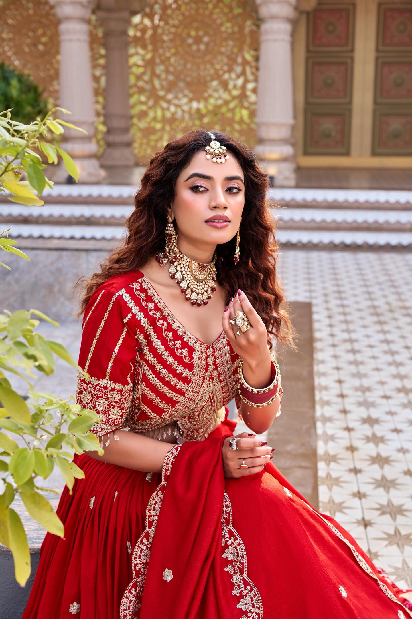 Women’s Pure Vichitra Cording Sequins Embroidered Lehenga Choli Set with Dupatta