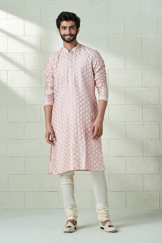 Men's Raw silk embroidery Kurta Pajama Set: Indian Wedding Ethnic Wear