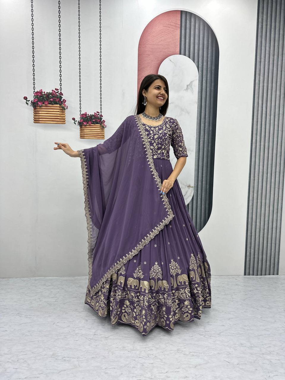 Women’s Fox Georgette Embroidered Gown with Dupatta