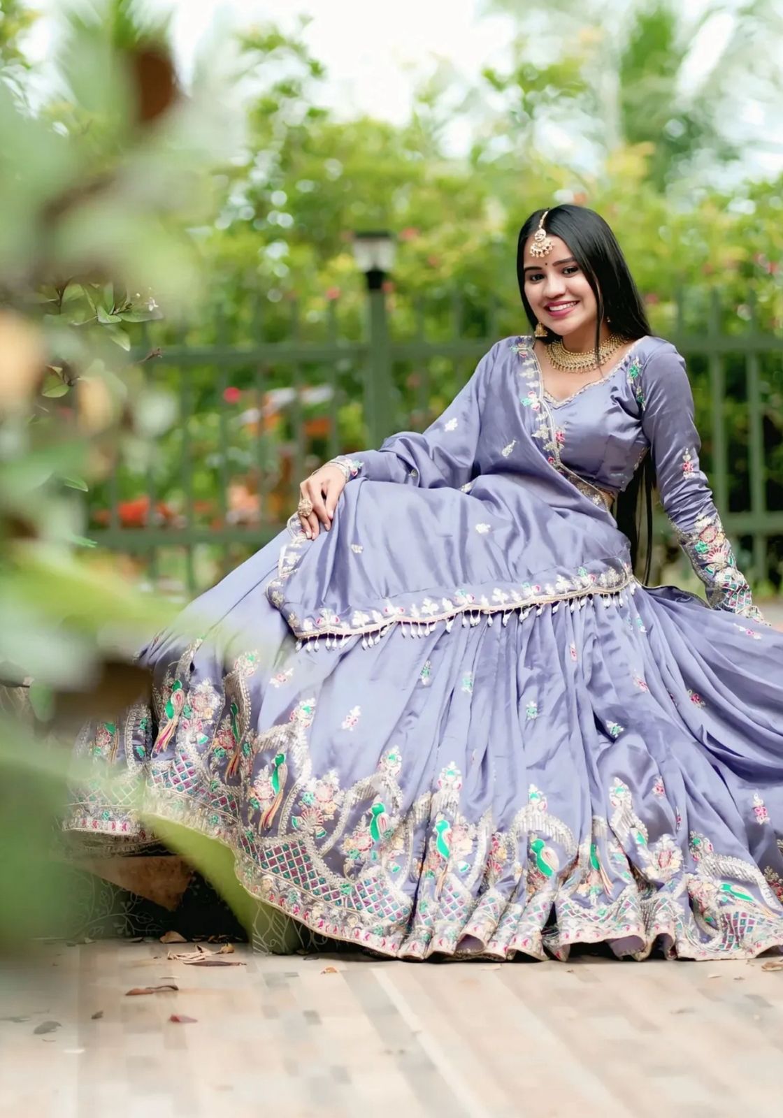 Women’s Chinon Embroidered Coding Thread Work Lehenga Choli Set with Dupatta