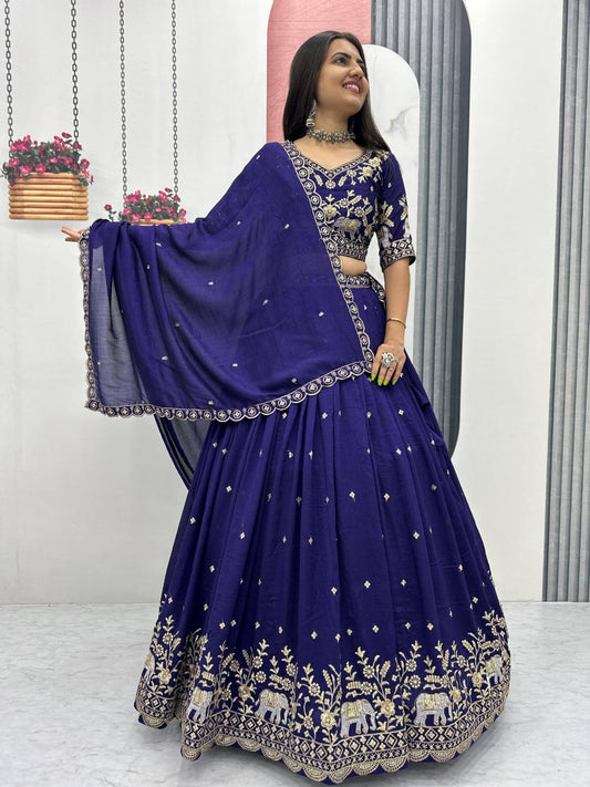 Women’s Vichitra Silk Lehenga Choli Set with Heavy Embroidery Thread & Sequins Work