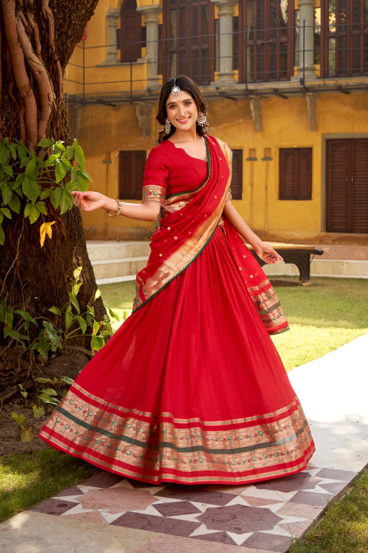 Paithani Chanderi Zari Weaving Lehenga Choli