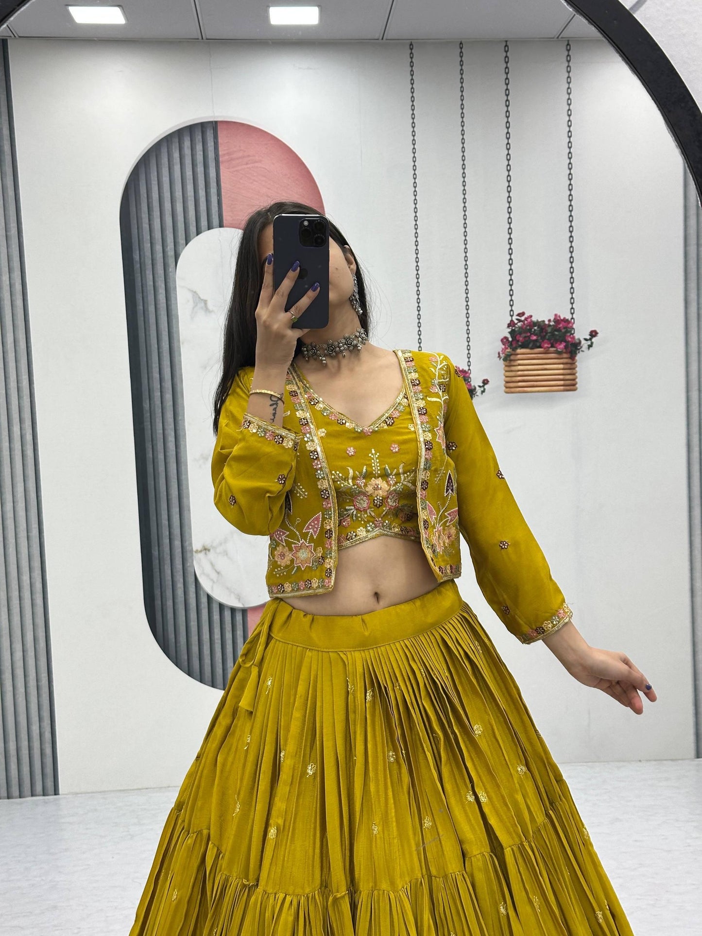 Fully Stitched Chinon Lehenga Choli with Jacket