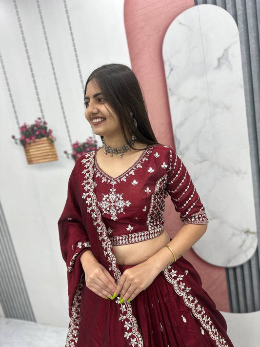 Heavy Pure Vichitra Silk Embroidered Lehenga Choli Set