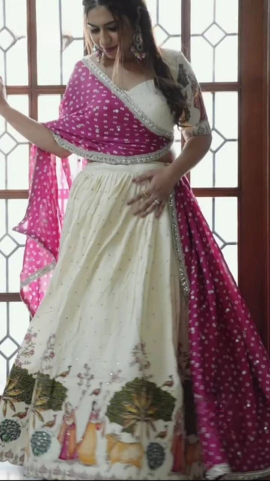 Fully Stitched Dola Silk Lehenga Choli Set with Foil Work & Mill Print Fox Georgette Dupatta