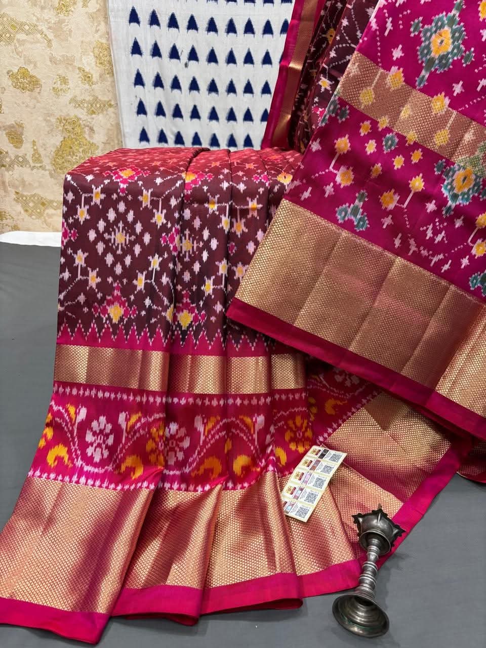 Multicolor Dola Silk Pochampally Designer Printed Saree With Unstitched Blouse Piece For Women