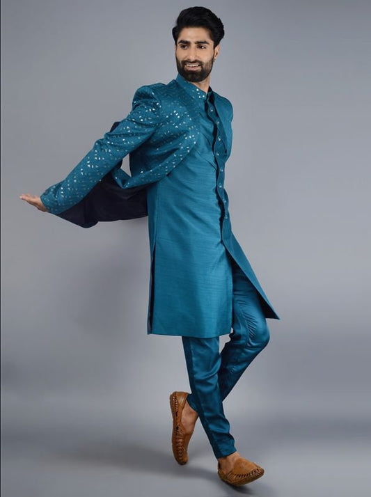 handmade embroidery mens wedding wear indowestern, function wear, festival wear, sherwani long waistcoat mens wear, embroidery indowestern