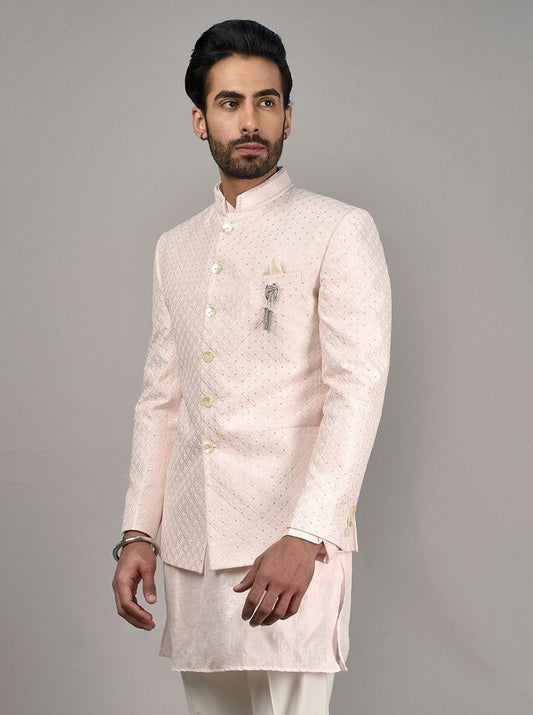 Pink Embroidered Jodhpuri Suit: Men's Wedding Indowestern
