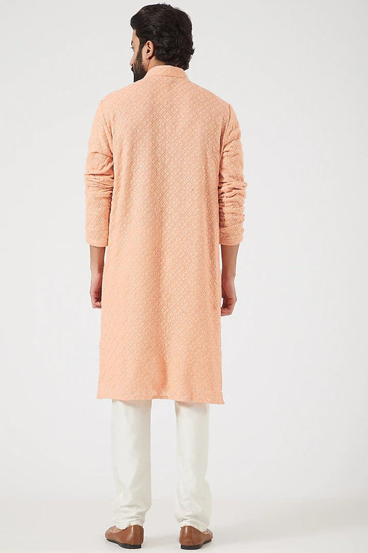 Handmade Mens Embroidery Kurta Pajama Set: Indian Wedding Wear