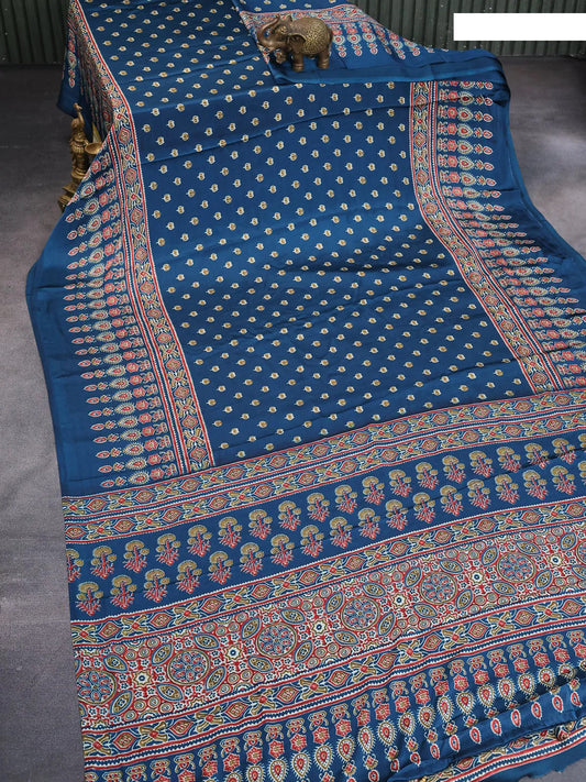 Morpich Ajrakh Modal Silk Saree