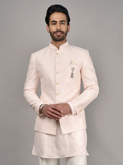 Pink Embroidered Jodhpuri Suit: Men's Wedding Indowestern