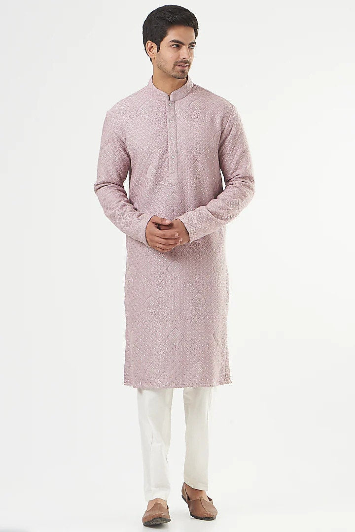 Mens Chikankari Kurta Pajama Set: Georgette Indian Wedding Outfit