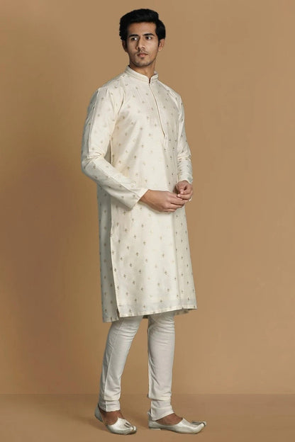 Handmade costom fit tusser silk embroidery kurta churidar set for indian ethnic wear.