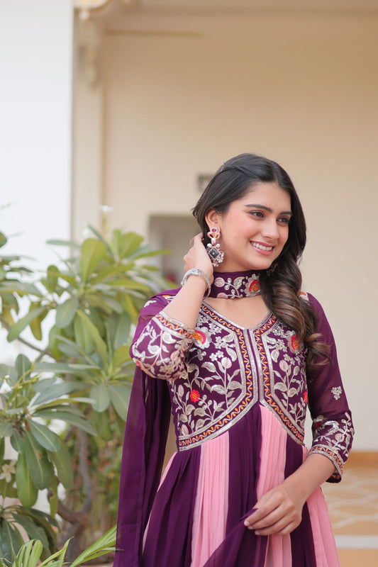 Fox Georgette Sequence Thread Embroidery Gown with Dupatta