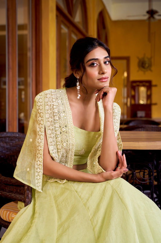Allnen Crush Lehenga Choli with Embroidered Koti Set