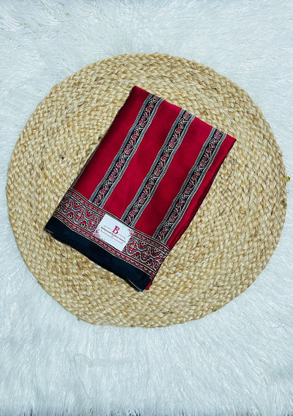 Ajrakh Modal Silk Saree with Fancy Pallu