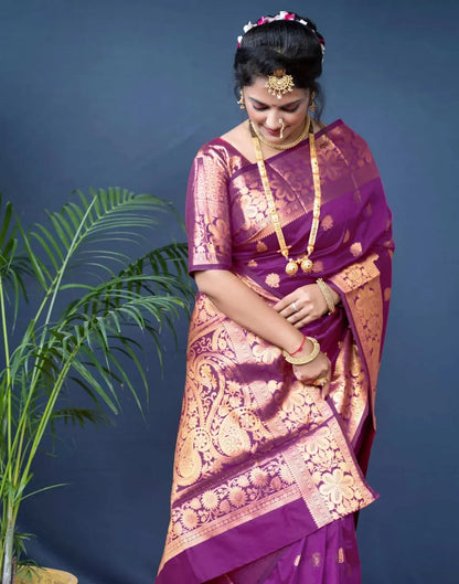 Magenta Silk Woven Banarasi Saree