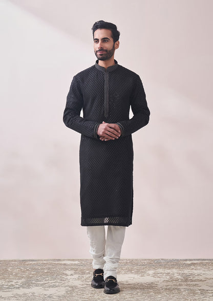 Handmade georgette embroidery Costom Fit Mens kurta Churidar set for indian wedding wear.