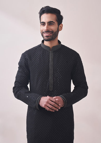 Handmade georgette embroidery Costom Fit Mens kurta Churidar set for indian wedding wear.