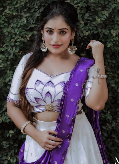 Chinon Digital Print Lehenga Choli Set with Hand Work