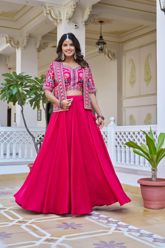 Pure Vichitra Heavy Embroidery Lehenga Choli with Koti (Fully Stitched)