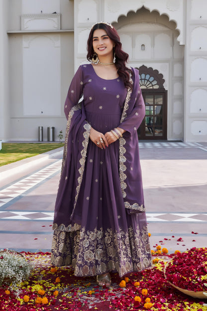 Fox Georgette Embroidered Gown with Dupatta for Women