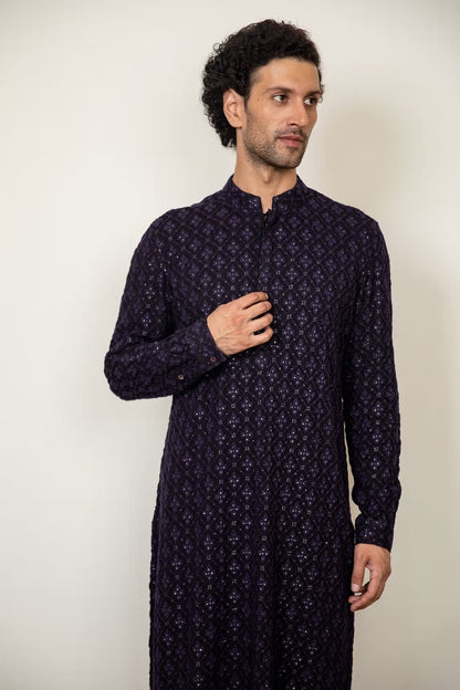 Mens Beige Chikankari Kurta Pajama Set: Indian Wedding Outfit