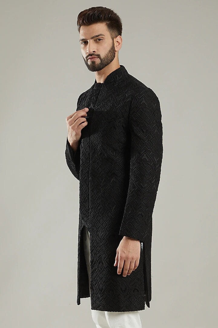 Black Embroidered Silk sherwani