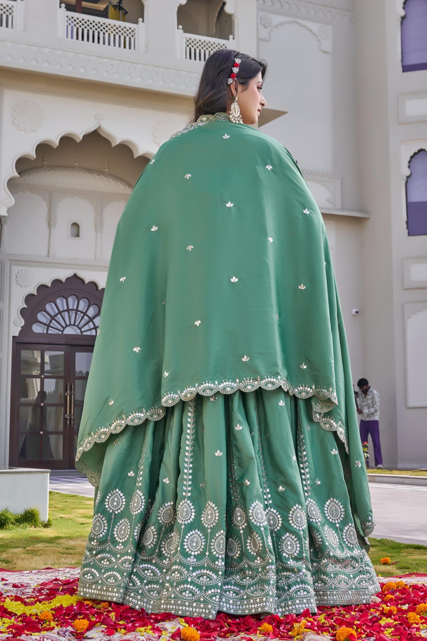 Women’s Heavy 7mm Sequence Embroidery Lehenga Choli Set with Dupatta – Pure Crepe Silk Designer Lehenga