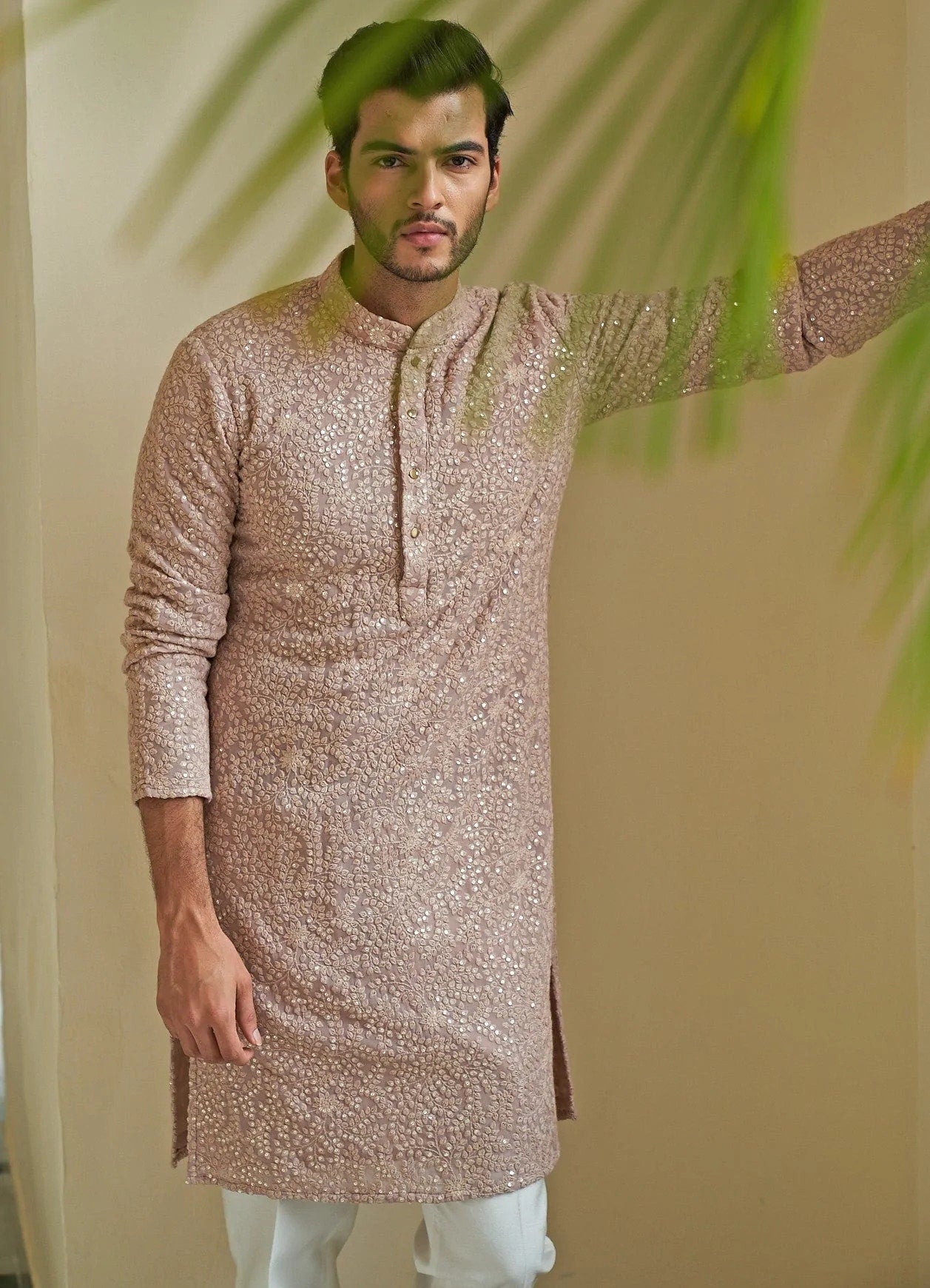 Mens Chikankari Kurta Pyjama Set: Indian Wedding Outfit