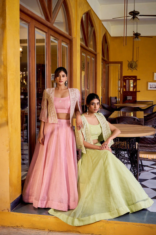 Allnen Crush Lehenga Choli with Embroidered Koti Set