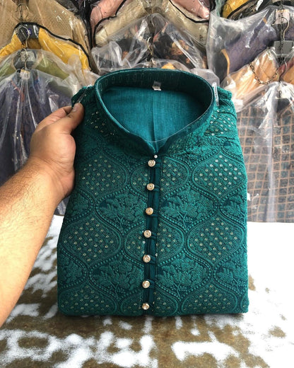 Handmade Chikankari Kurta Pajama Set: Pure Georgette Indian Ethnic Wear