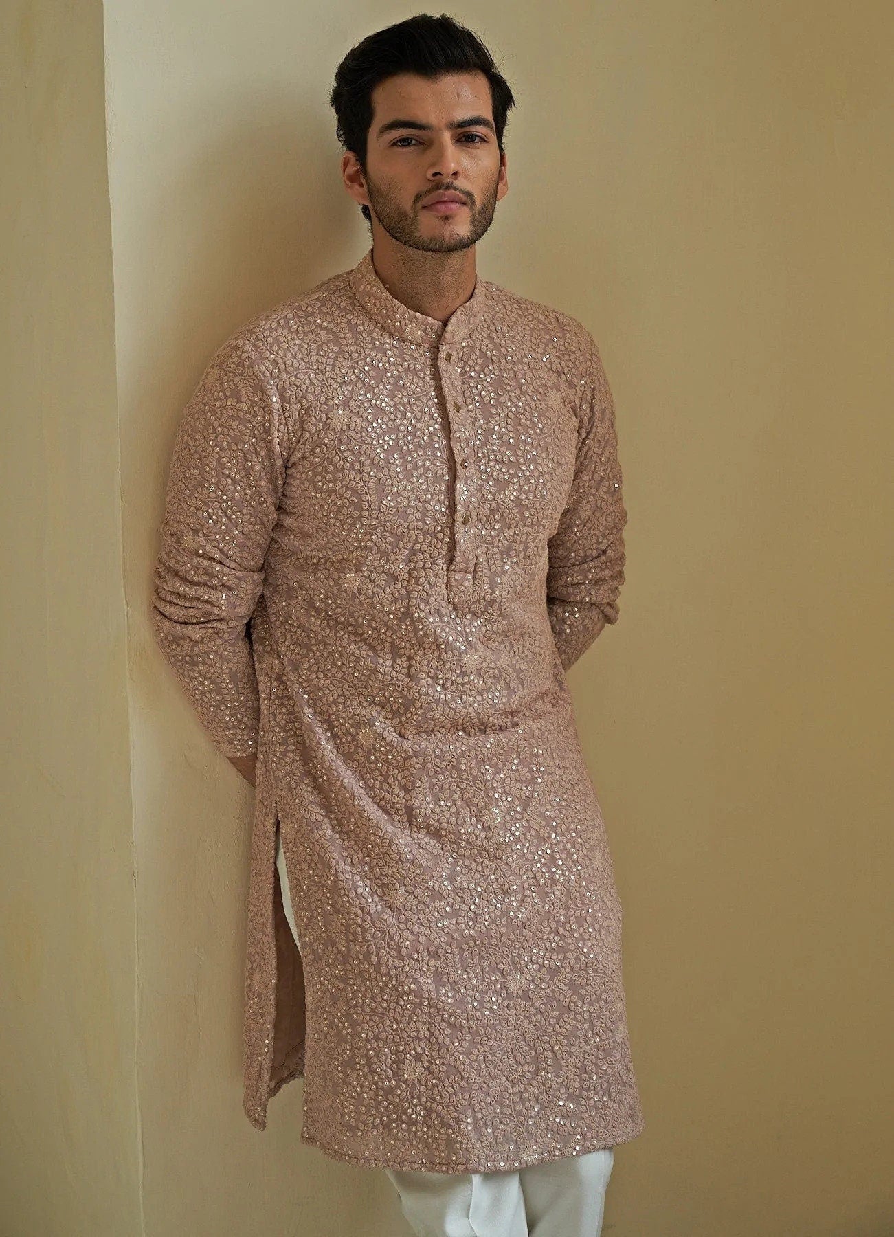 Mens Chikankari Kurta Pyjama Set: Indian Wedding Outfit