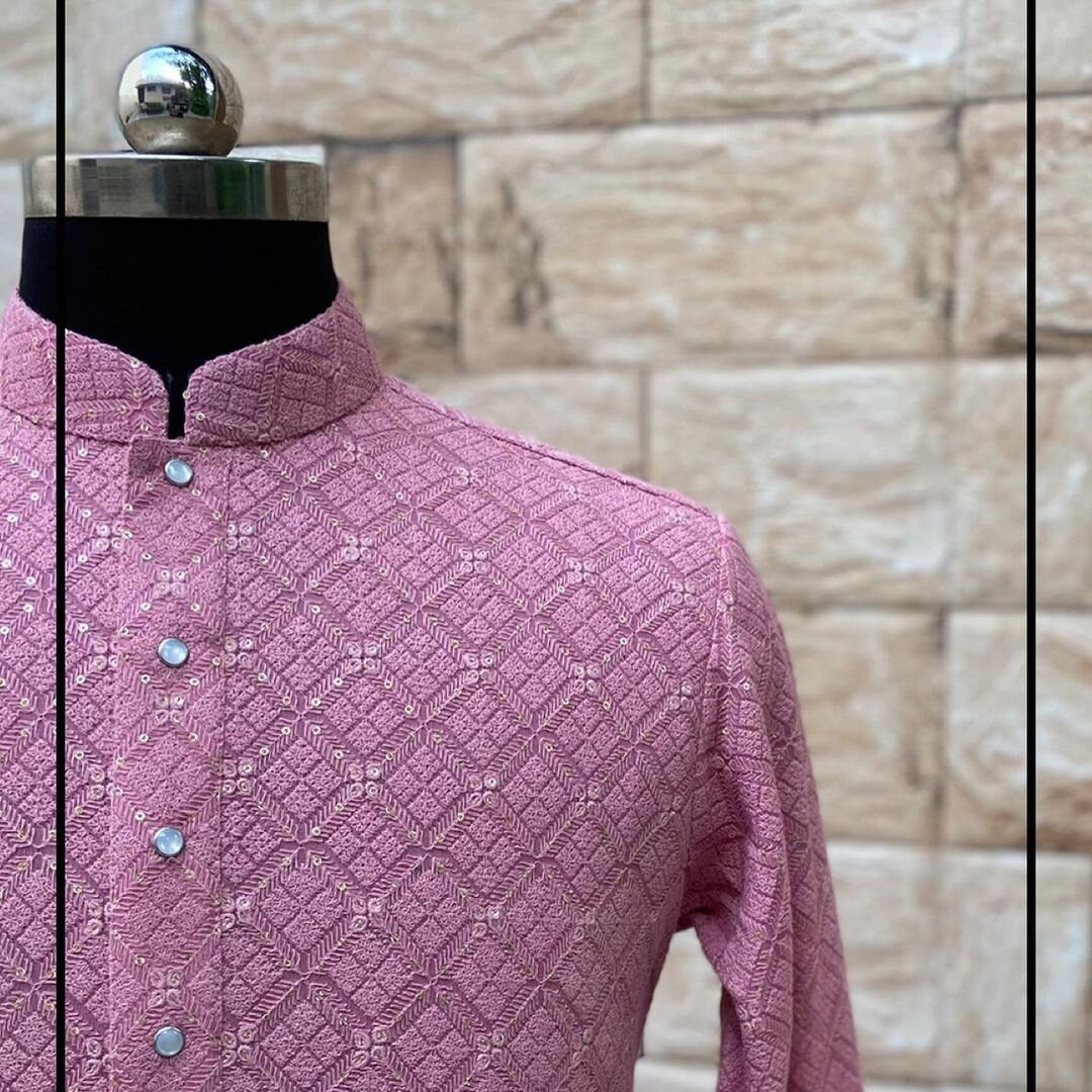 Handmade Mens Embroidery Kurta Pajama Set: Indian Wedding Wear