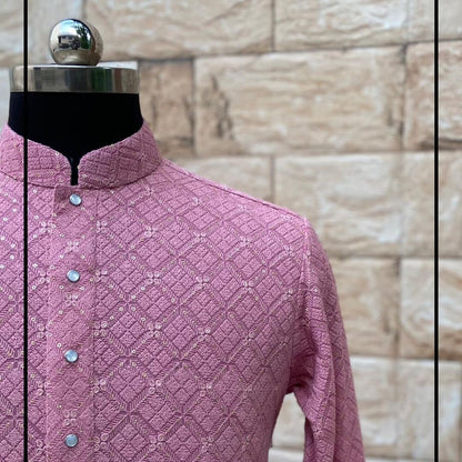 Handmade Mens Embroidery Kurta Pajama Set: Indian Wedding Wear