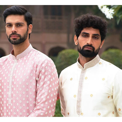 Men's Raw silk embroidery Kurta Pajama Set: Indian Wedding Ethnic Wear