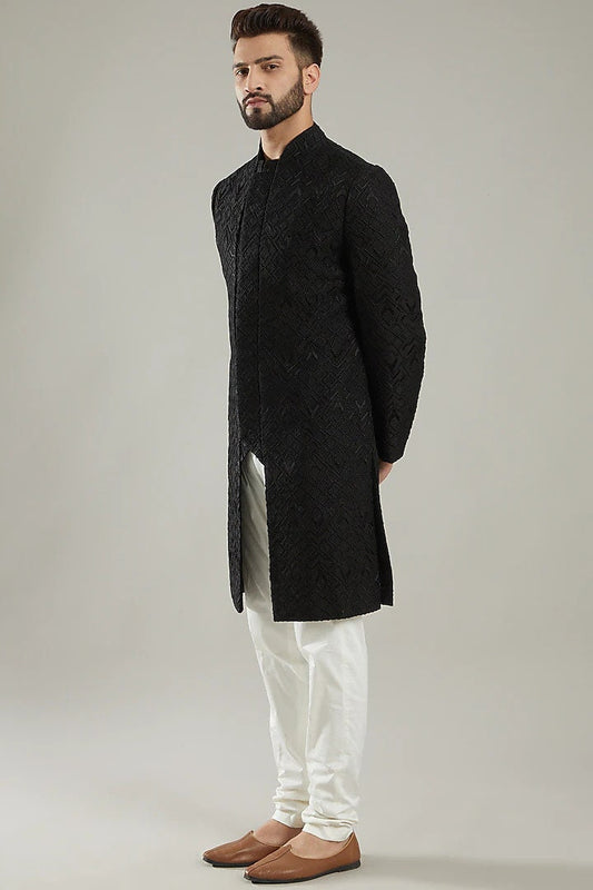 Black Embroidered Silk sherwani